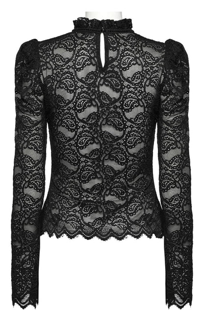 Schwarzes Spitzenshirt Nightdreamer Black Lace Top mit Paisley Muster von Punk Rave