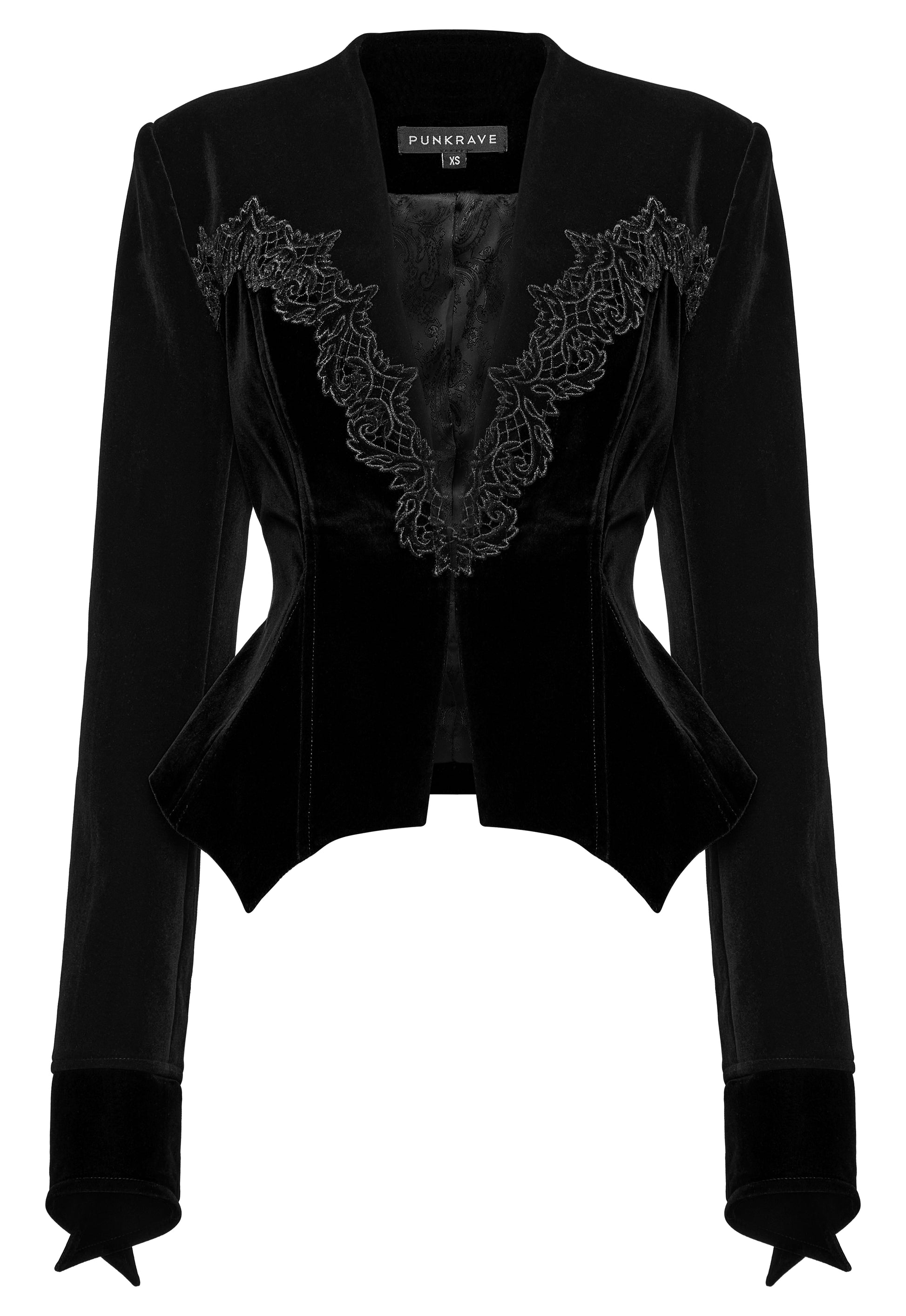 Figurbetonte, elegante Kurzjacke LORELEI NOIR JACKET aus schwarzem Samt von Punk Rave