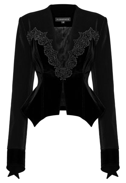Figurbetonte, elegante Kurzjacke LORELEI NOIR JACKET aus schwarzem Samt von Punk Rave