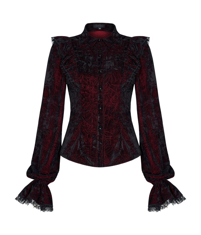 Schwarz/rote Bluse BlutEngel Red Shirt mit Spitzenelemneten&nbsp;von Punk Rave