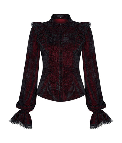 Schwarz/rote Bluse BlutEngel Red Shirt mit Spitzenelemneten&nbsp;von Punk Rave