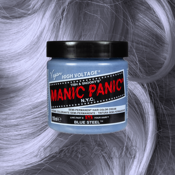 Farbbeispiel BLUE STEEL Haartönung Manic Panic