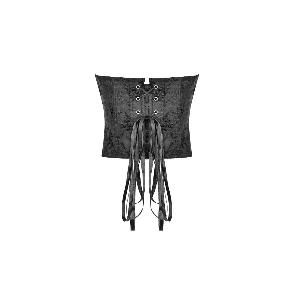 Schwarzer Corsage Baroque Vow Black Corset aus Jaquard-Stoff mit Spitzendetails von Dark In Love