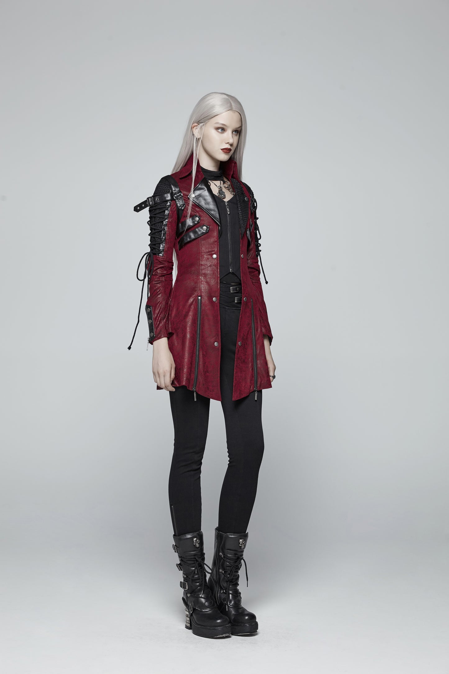 Roter, kurzer Mantel POISONBLACK JACKET BLACK aus Kunstleder von Punk Rave
