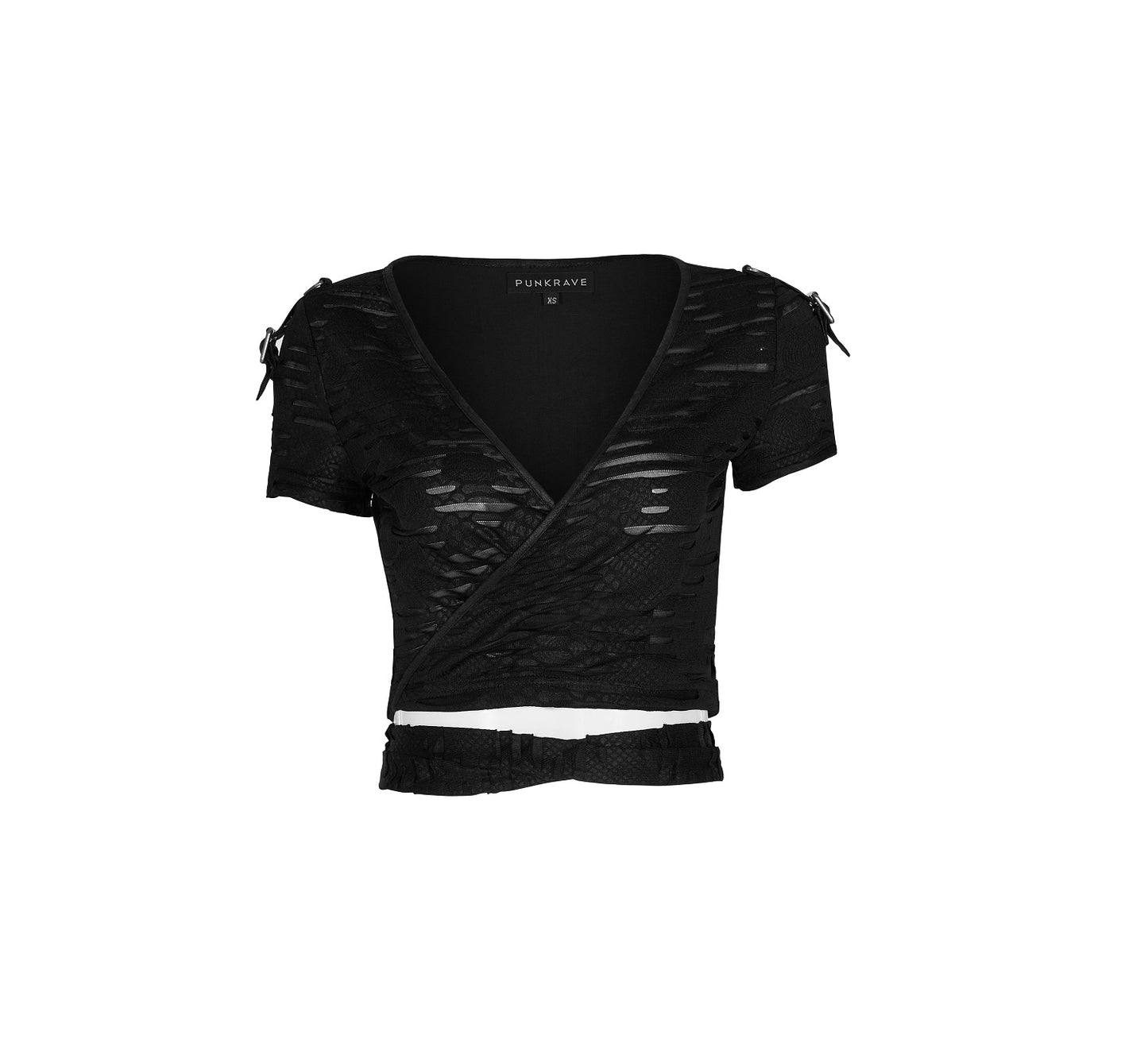 Bauchfreies Shirt TERROR CROP TOP im Wickeldesign mit Tierprint von Punk Rave