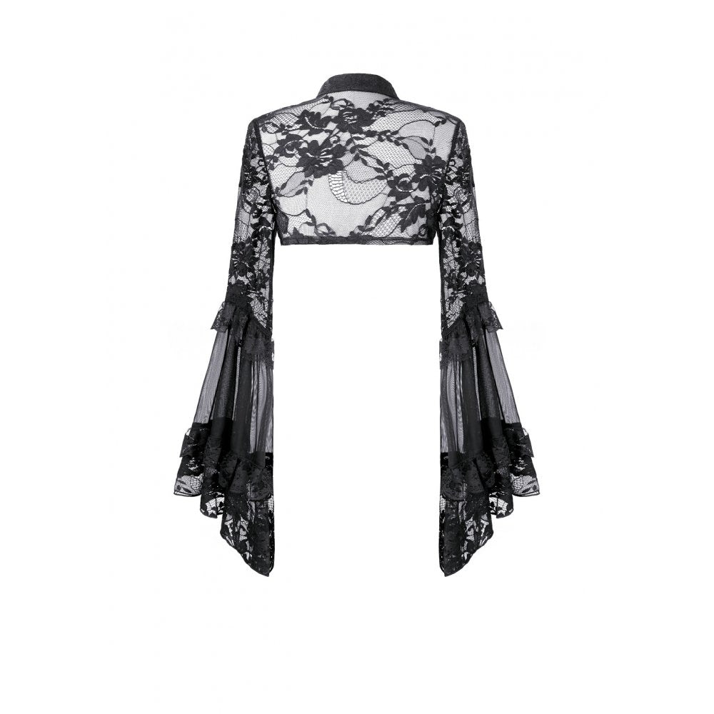 Schwarzes Oberteil Lace Phantom Bolero aus Spitzenstoff mit weiten Ärmeln von Dark In Love