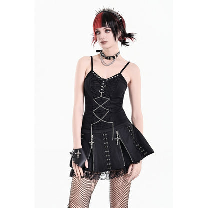 Schwarzes Spaghettiträger-Top Chained Thorn Cami Top mit Nieten-Details von Dark In Love