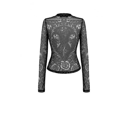 Schwarzes Meshoberteil Skull And Floral Vine Top von Dark In Love
