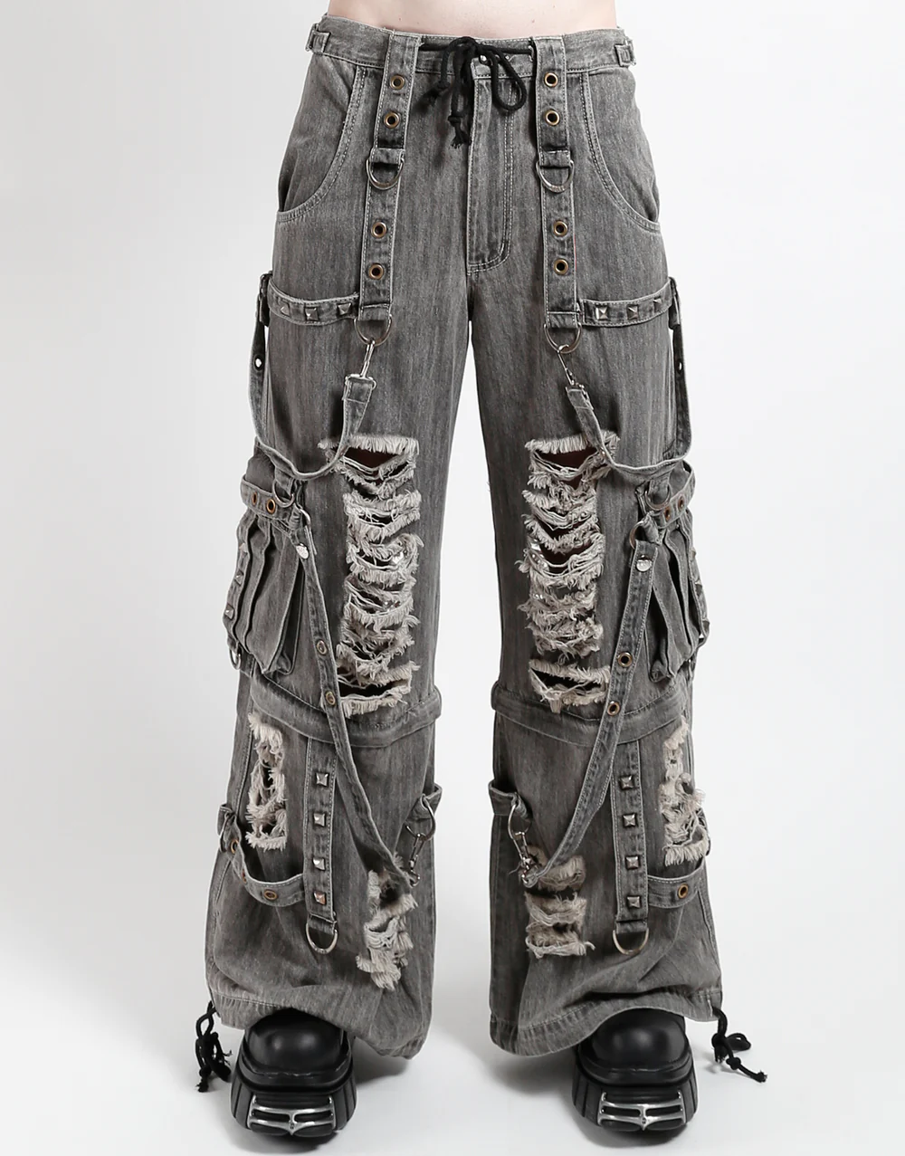 Graue Hose GRAY SHREDDED PANTS mit Bändern und destroyed Optik an den Beinen mit Colours Branding