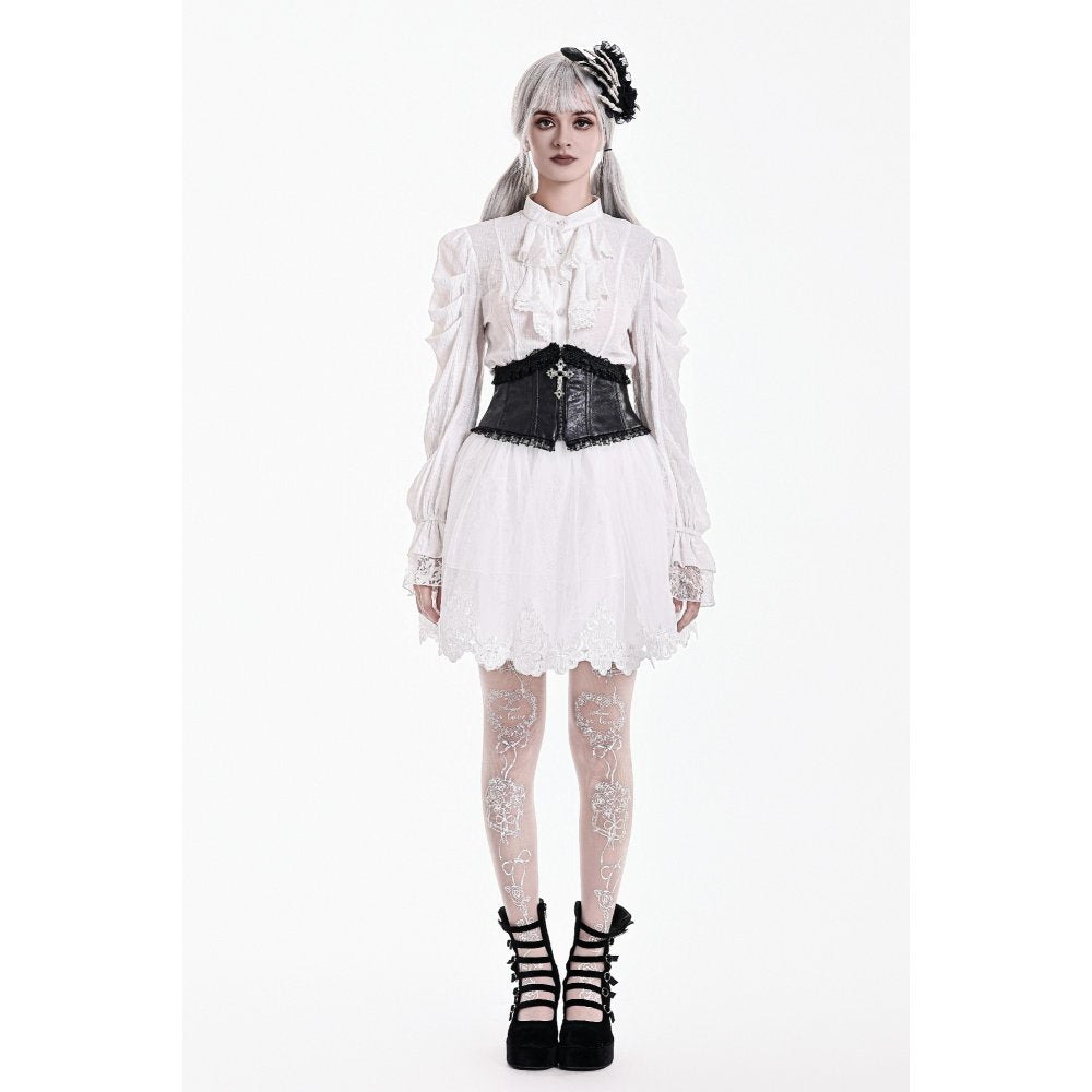 Weißer, kurzer Rock White Feather Poem Skirt mit Spitzensaum von Dark In Love