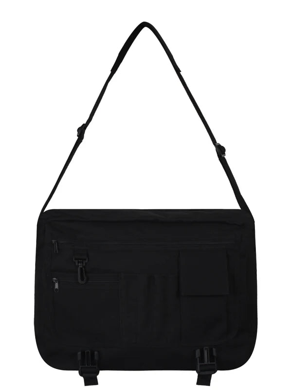 Innenseite schwarze Umhängetasche Stay Weird Messenger Bag mit vielen Taschen