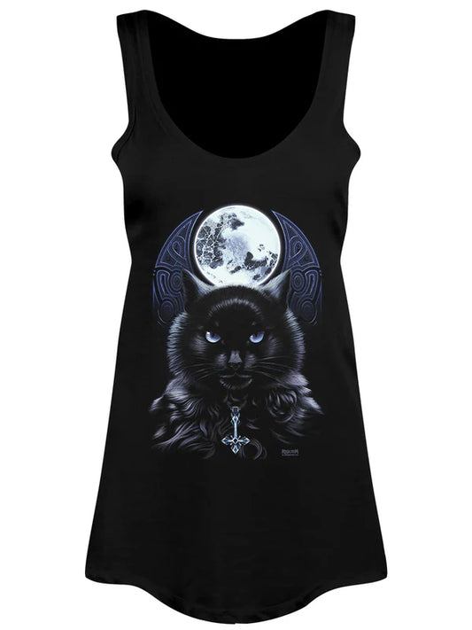 Schwarze, lockere Requiem Collective The Bewitching Hour Floaty Vest mit realistischem Katzen- und Mondprint