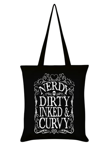 Schwarzer Stoffbeutel Nerdy Dirty Inked Curvy Tote Bag