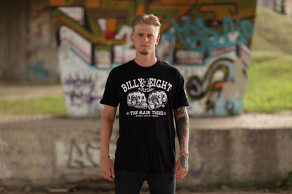 Schwarzes T-Shirt Love Rock Rockabilly Shirt mit zwei Fäusten und 'Billy Eight'-Schriftzug