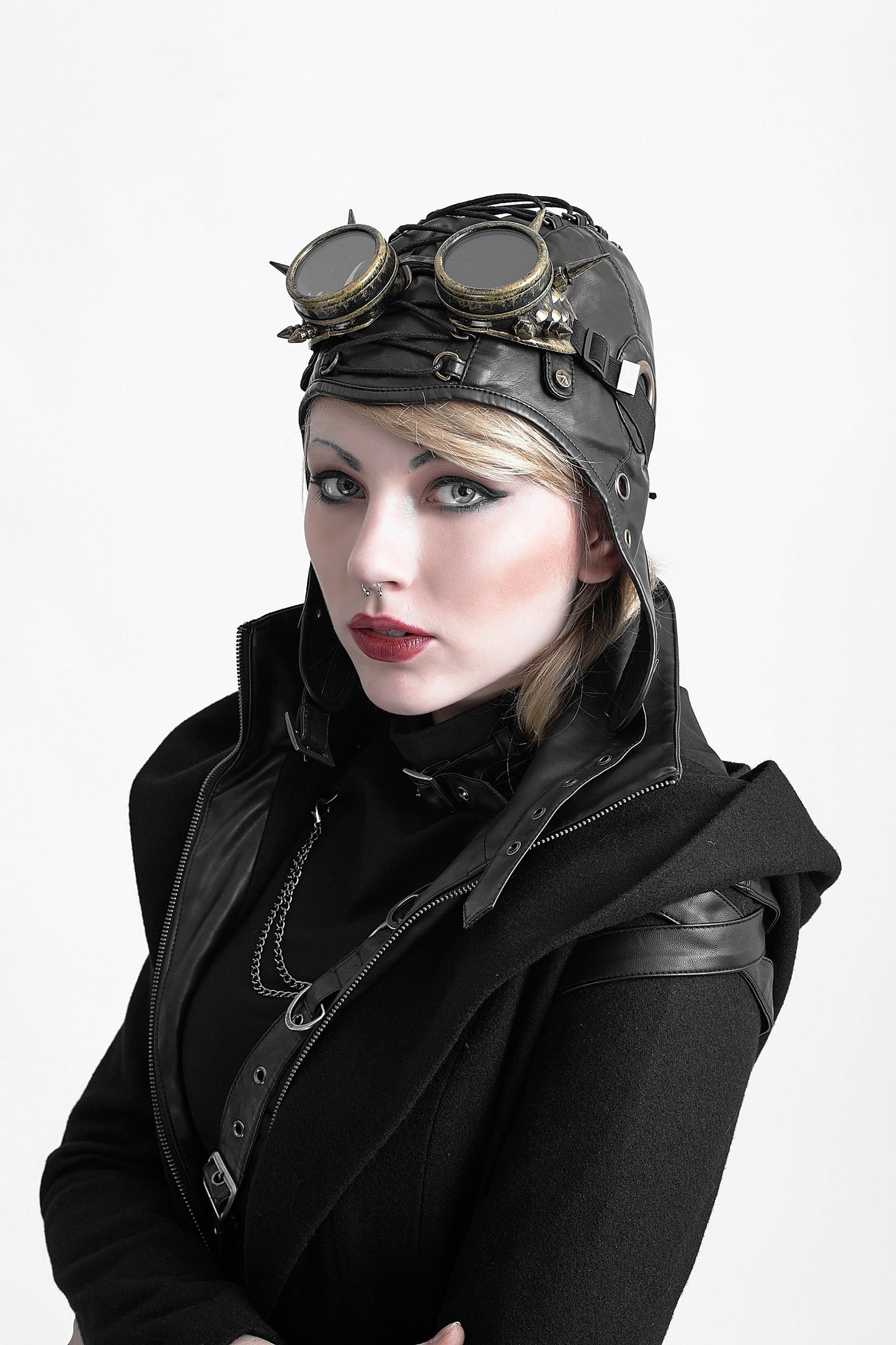 Schwarze Kappe AVIATOR HAT im Fliegermützen-Design von Punk Rave