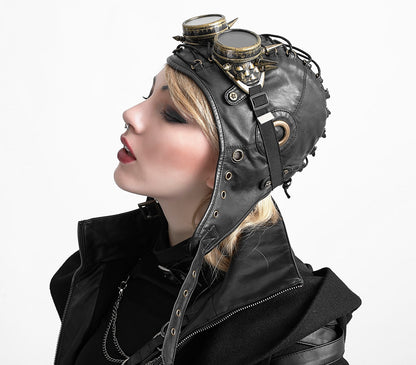 Schwarze Kappe AVIATOR HAT im Fliegermützen-Design von Punk Rave