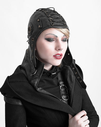 Schwarze Kappe AVIATOR HAT im Fliegermützen-Design von Punk Rave