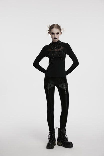 Figurbetontes Langarmshirt BAT BABE TOP mit fledermausförmigem Mesh-Einsatz von Punk Rave