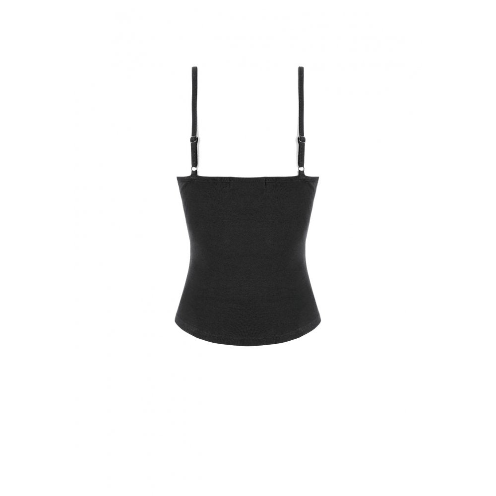 Schwarzes Spaghettiträger-Top Chained Thorn Cami Top mit Nieten-Details von Dark In Love
