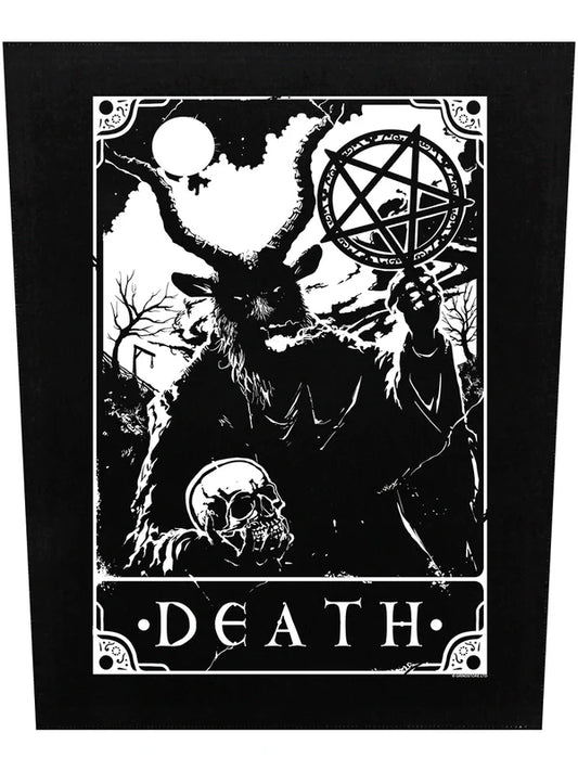 Schwarzer, großer Aufnäher Deadly Tarot Death Back Patch mit Baphometprint im Tarotdesign