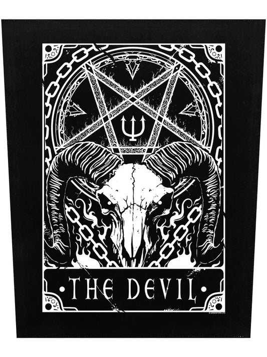 Schwarzer, großer Aufnäher Deadly Tarot The Devil Back Patch mit Ziegenschädel- und Pentagramprint