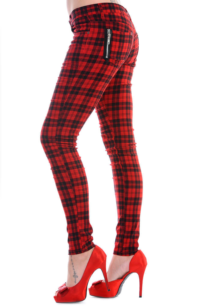 Banned Full Check Skinny Jeans red