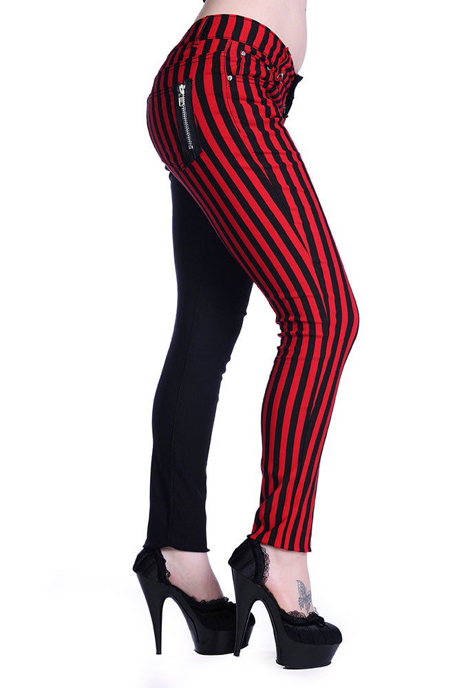 Banned Stripe Skinny Jeans red