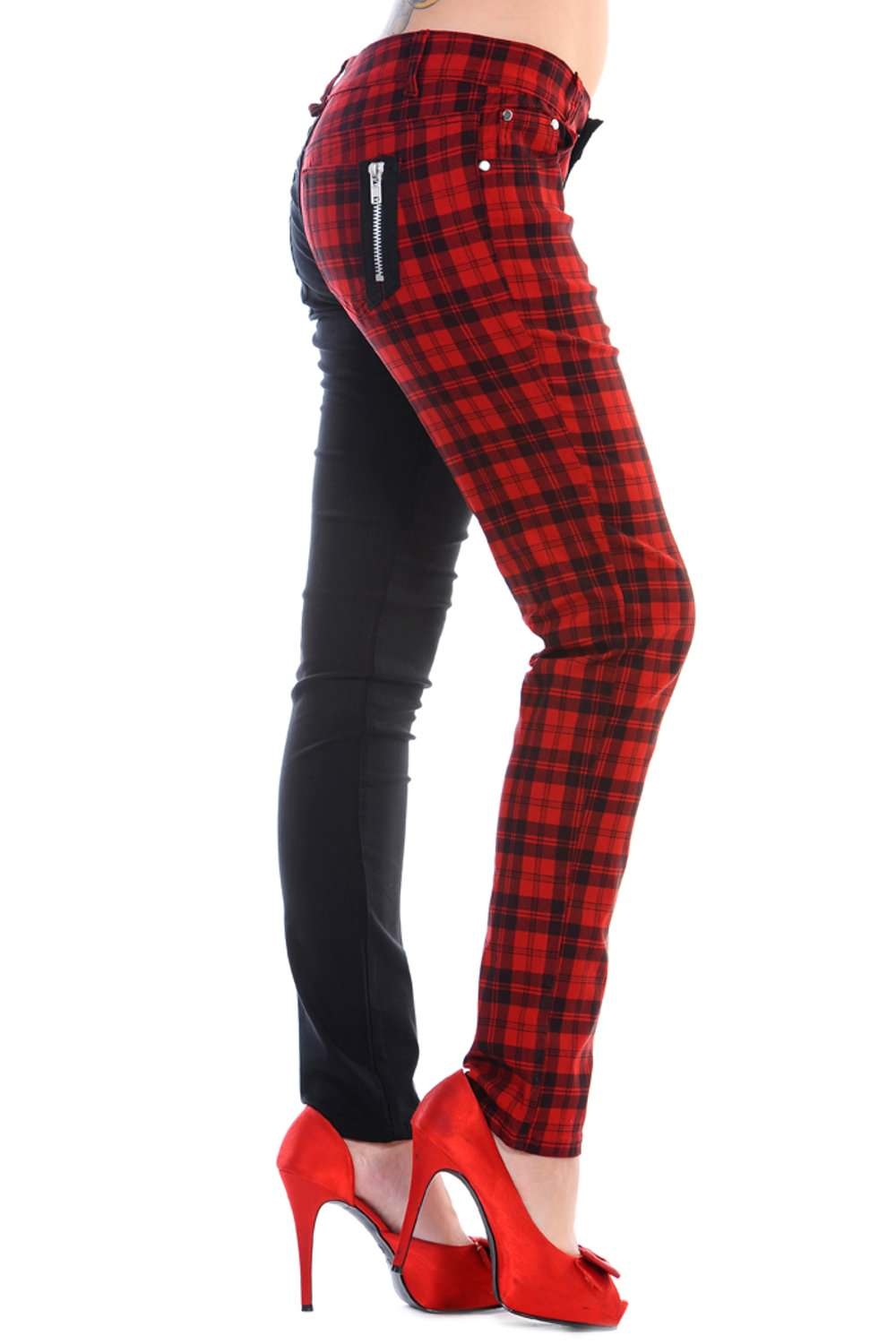 Banned Check Skinny Jeans red