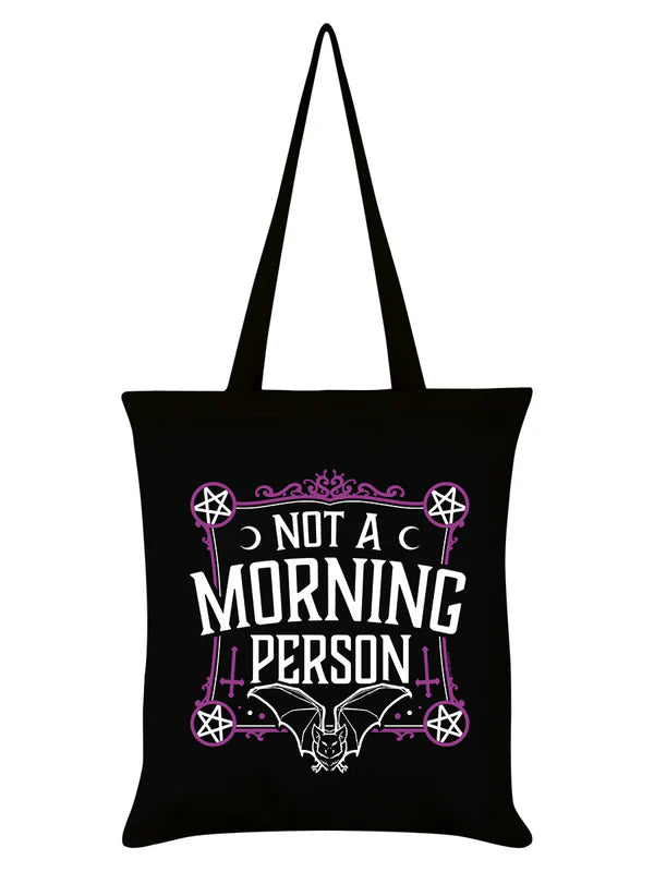 Schwarzer Stoffbeutel Not A Morning Person Tote Bag mit Fledermausprint