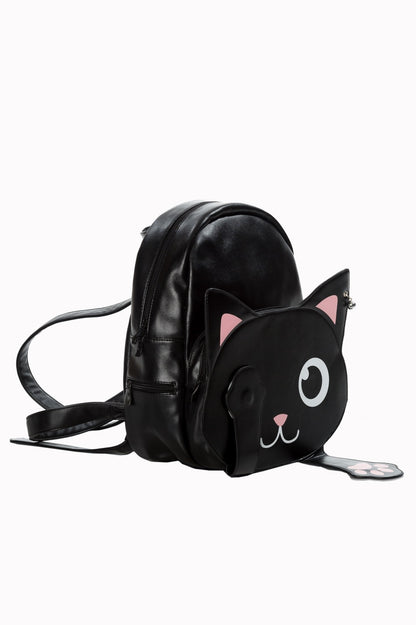 Schwarzer Rucksack BACKPACK OF TRICKS in Form einer Katze mit magnetischen Pfoten, die die Katzenaugen bedecken können von Banned