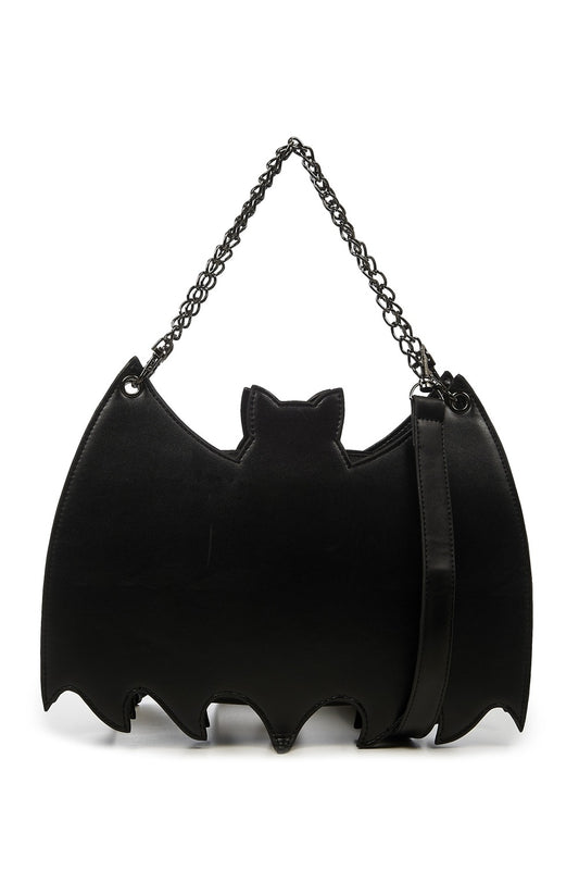 Schwarzer, kleiner Rucksack BLACK CELEBRATION BACKPACK in Form einer Fledermaus von Banned
