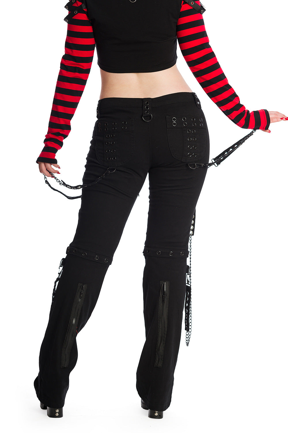 Schwarze Hose HELLBOUND TROUSERS BLACK mit Riemen und abnehmbaren Hosenbeinen von Banned