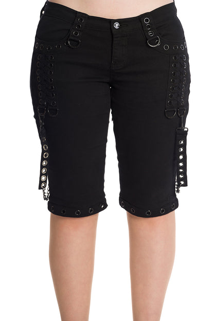 Schwarze Hose HELLBOUND TROUSERS BLACK mit Riemen und abnehmbaren Hosenbeinen von Banned