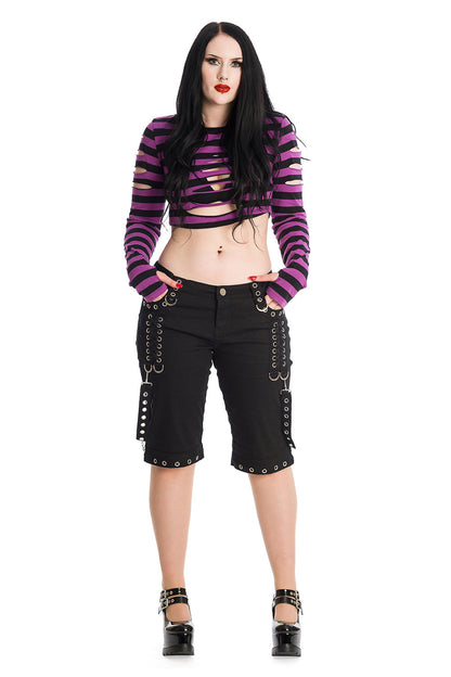 Schwarze Hose HELLBOUND TROUSERS BLACK mit Riemen und abnehmbaren Hosenbeinen von Banned