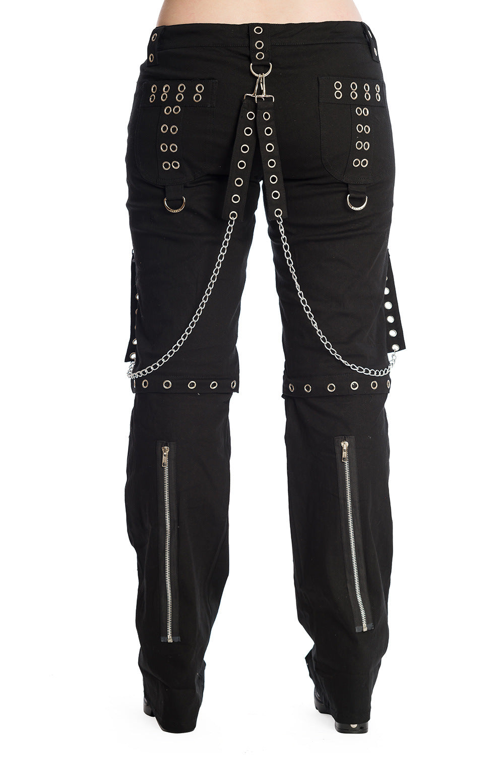 Schwarze Hose HELLBOUND TROUSERS BLACK mit Riemen und abnehmbaren Hosenbeinen von Banned