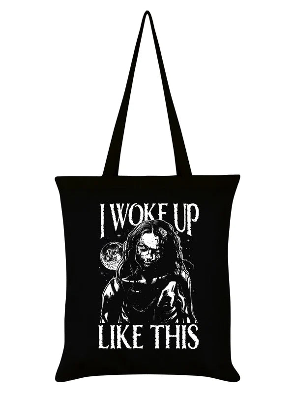 Schwarzer Stoffbeutel I Woke Up Like This Tote Bag mit Zombieprint