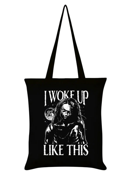 Schwarzer Stoffbeutel I Woke Up Like This Tote Bag mit Zombieprint