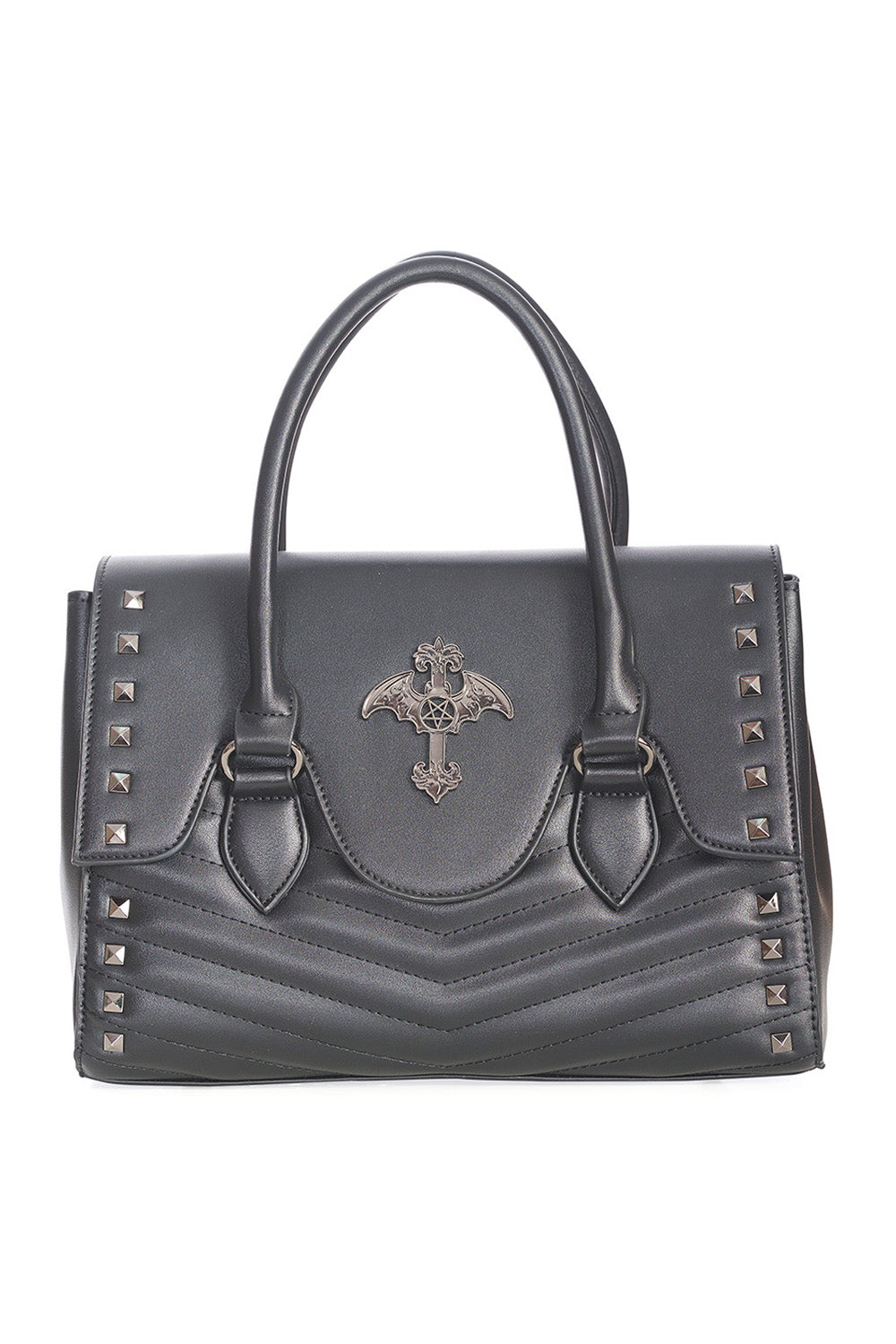 Schwarze Tasche GLOW OF THE CROSS Bag mit Pentagrammkreuzdetail von Banned