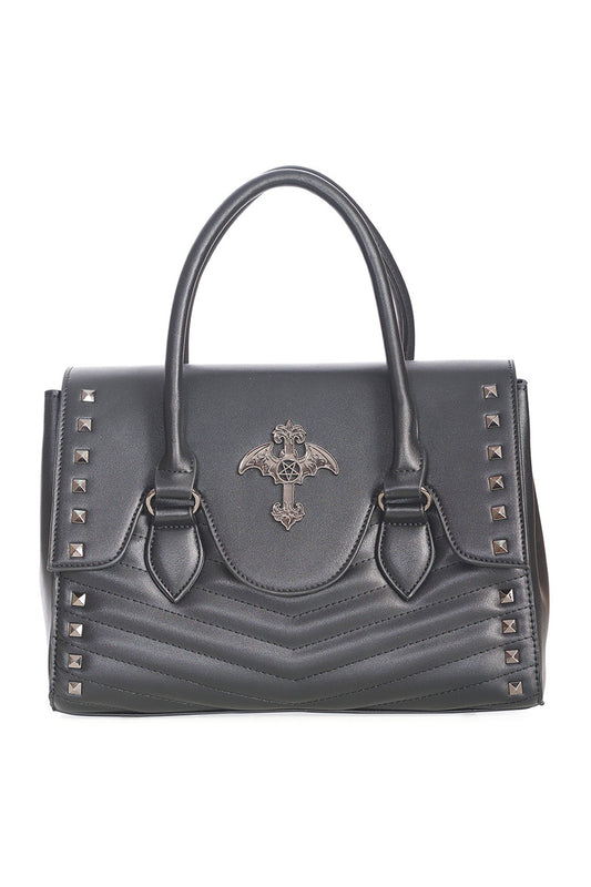 Schwarze Tasche GLOW OF THE CROSS Bag mit Pentagrammkreuzdetail von Banned