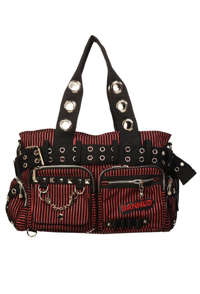 Rote Tasche SWEET REVENGE Bag Red mit Streifenmuster von Banned