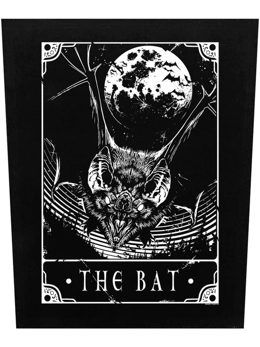 Schwarzer, großer Aufnäher Deadly Tarot The Bat Back Patch mit realistischem Fledermaus- und Mondprint im Tarotdesign