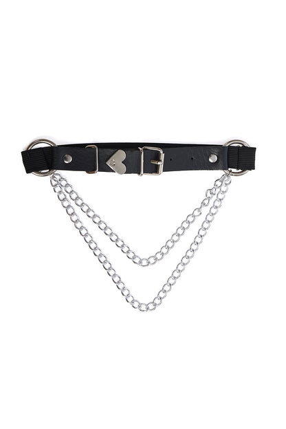 Schwarzes Beinholster LILIN CHAIN LEG GARTER mit Zierketten und Herzdetail von Banned
