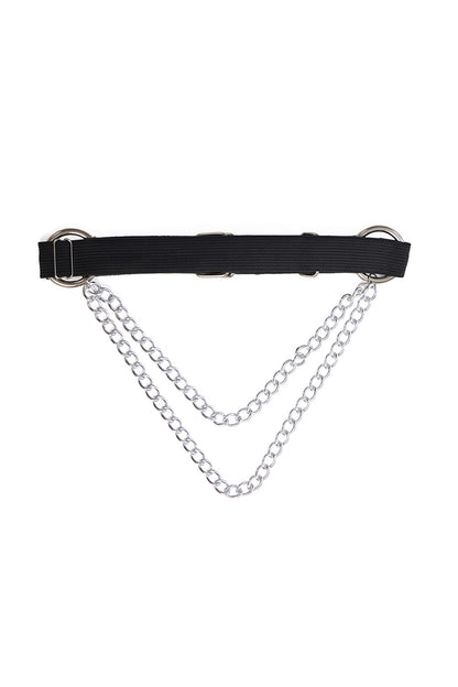 Schwarzes Beinholster LILIN CHAIN LEG GARTER mit Zierketten und Herzdetail von Banned