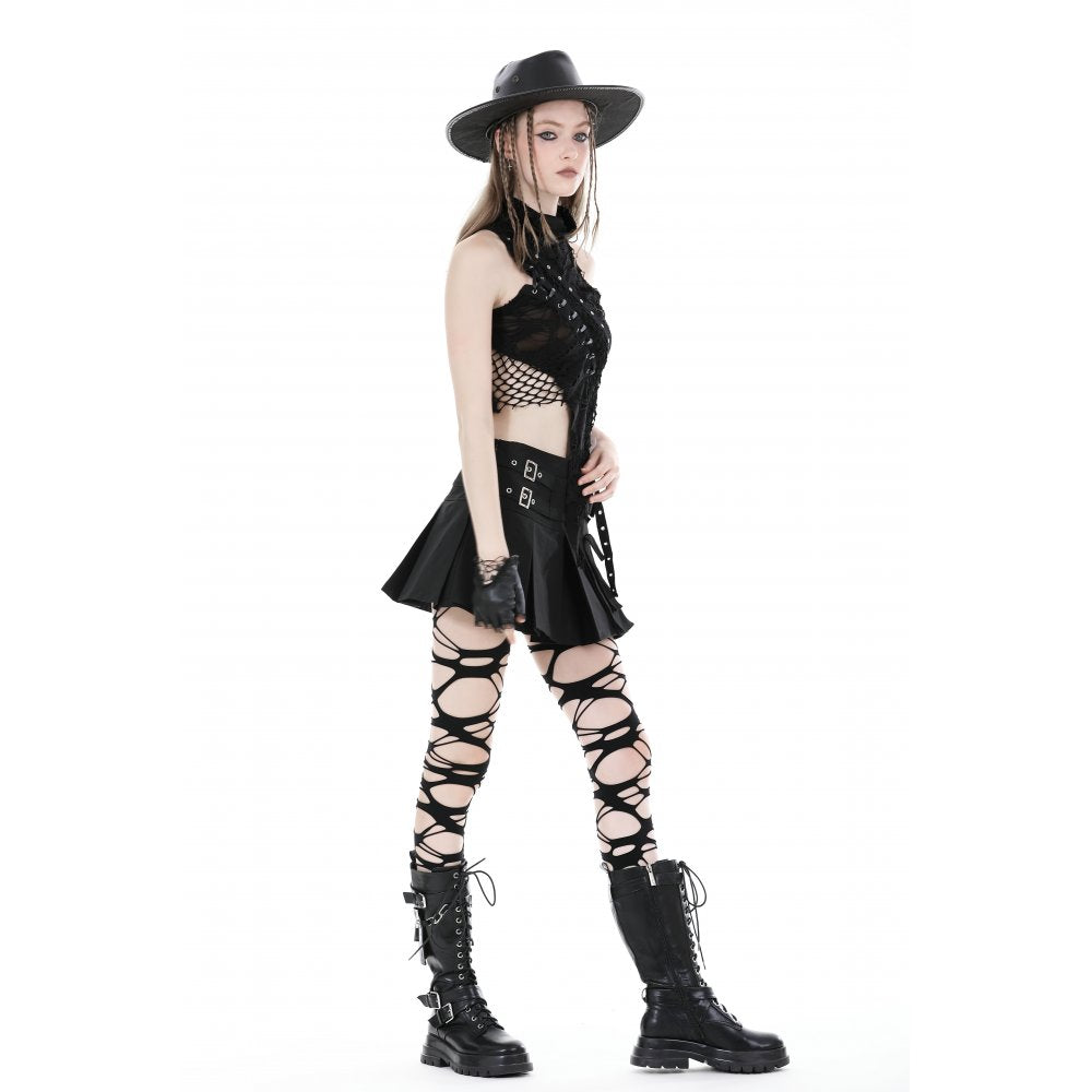 Schwarzes Oberteil Punk Asymmetric Shirt mit seitlicher Schnürung von Dark In Love