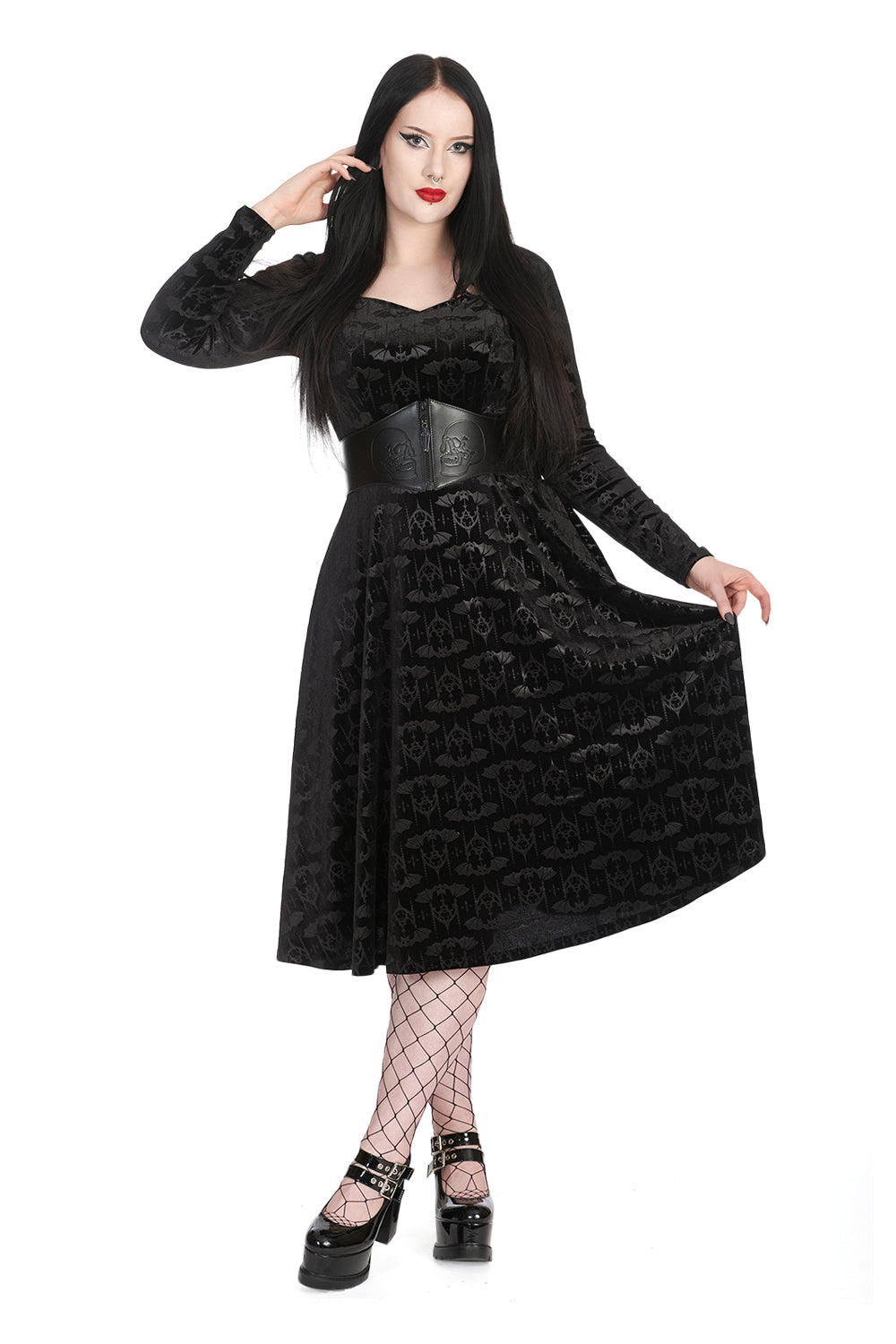 Schwarzer Taillengürtel FIRE ARMOUR Belt mit zwei geprägten Totenköpfen von Banned