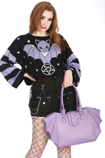 Lavendelfarbende Handtasche ANNABELLE HANDBAG Lilac mit Fledermausflügeln von Banned