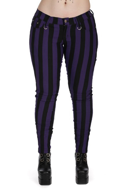 Schwarz/Lilane Hose FOREVER YOURS STRIPED TROUSERS Purple mit Streifenmuster von Banned