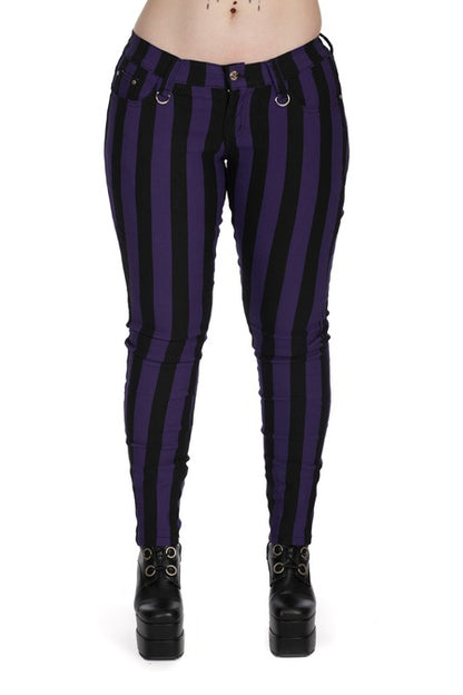 Schwarz/Lilane Hose FOREVER YOURS STRIPED TROUSERS Purple mit Streifenmuster von Banned