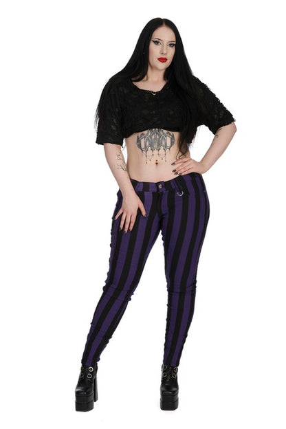 Schwarz/Lilane Hose FOREVER YOURS STRIPED TROUSERS Purple mit Streifenmuster von Banned