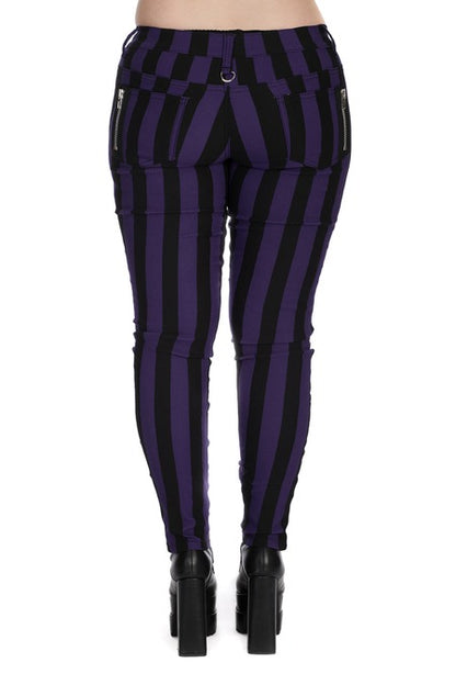 Schwarz/Lilane Hose FOREVER YOURS STRIPED TROUSERS Purple mit Streifenmuster von Banned